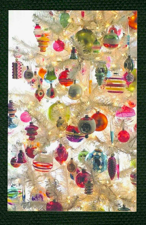 GREETING CARD / Christmas / Vintage glass ornaments in white tree