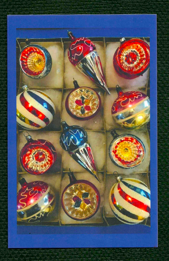 GREETING CARD / Christmas / Vintage glass ornaments in box