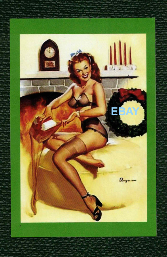 POSTCARD / Pin-up / ELVGREN, Gil / Elena + Christmas stockings