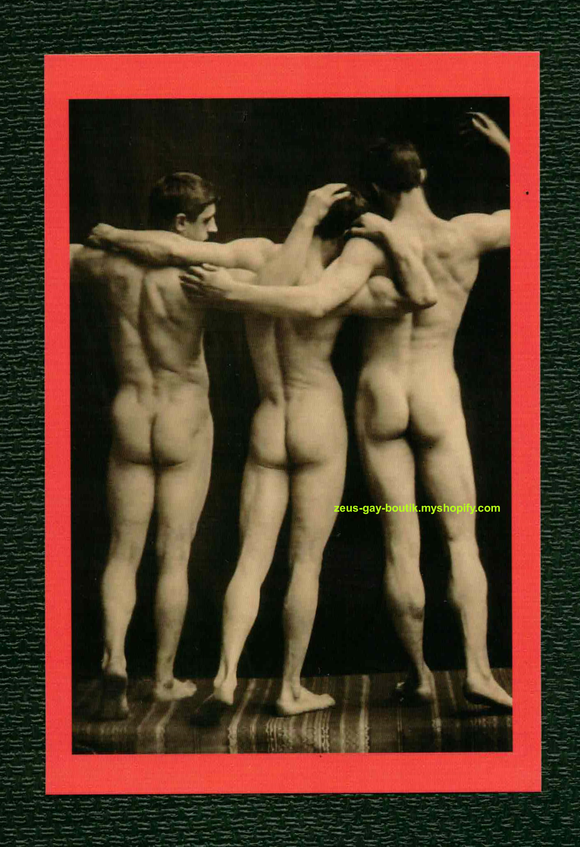 POSTCARD / Three nude male models, 19th century