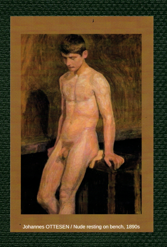 POSTCARD / OTTESEN, Johannes / Nude resting on bench, 1890s