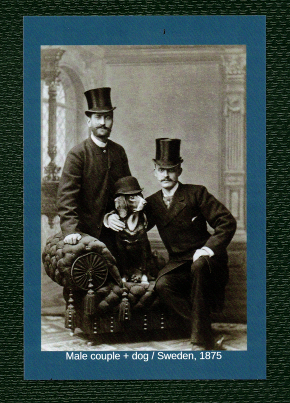 POSTCARD / Male couple + dog, Sweden 1875