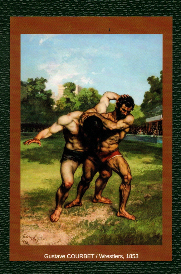 POSTCARD / WRESTLING / COURBET, Gustave / The wrestlers, 1853 (brown border)