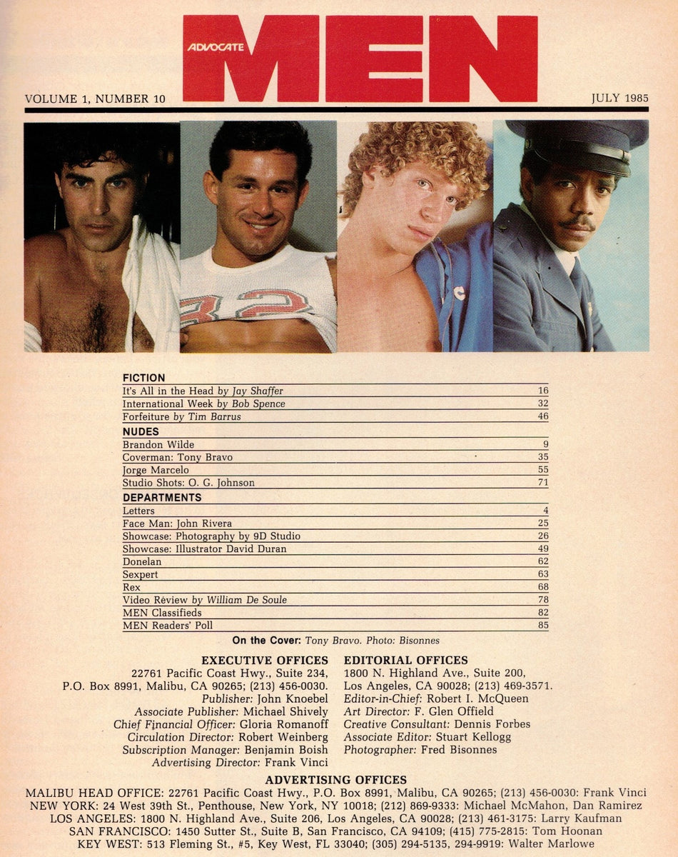 ADVOCATE Men / 1985 / July / Tony Bravo / Dino Binetti / Jim Steele ...