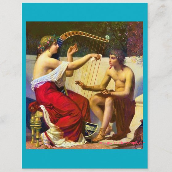 POSTCARD / HIRSCH, Auguste / Calliope teaching music to Orpheus, 1865