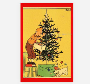 POSTCARD / Hergé / Tintin + Christmas tree (Red)