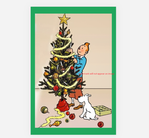 POSTCARD / Hergé / Tintin + Christmas tree (Green)