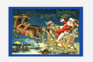 POSTCARD / Christmas / Santa + Reindeers in night sky