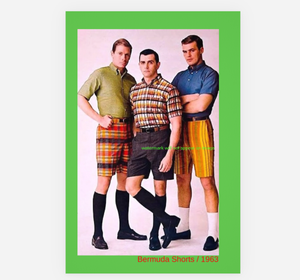 POSTCARD / Three men in Bermuda shorts, 1963