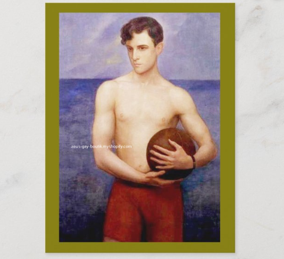 POSTCARD / ZARRAGA, Angel / Ramon Novarro + soccer ball, 1929