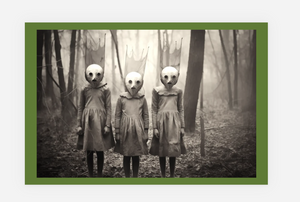 POSTCARD / Halloween / Three creepy girls in forest