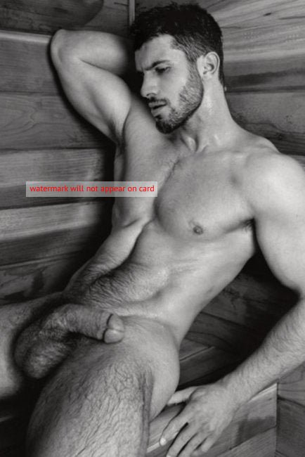 POSTCARD / Gregory nude in sauna with arm up