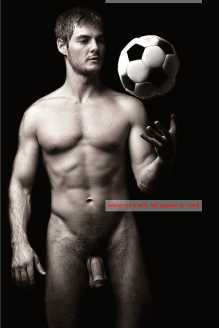 POSTCARD / Soccer player nude with ball