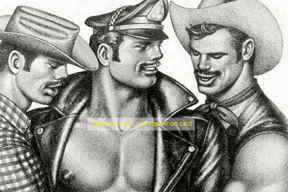 POSTCARD / Tom of Finland / Two cowboys and one biker