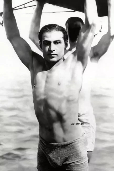 POSTCARD / Rudolph Valentino on the beach in swimsuit