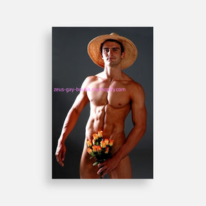POSTCARD / Vincent nude with straw hat + flowers