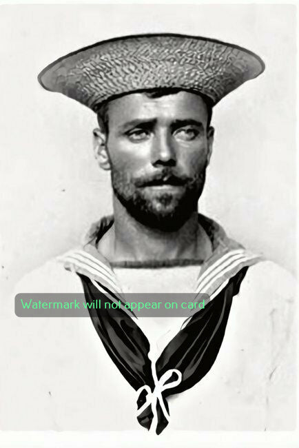 POSTCARD / Handsome British sailor with straw hat, 1890s