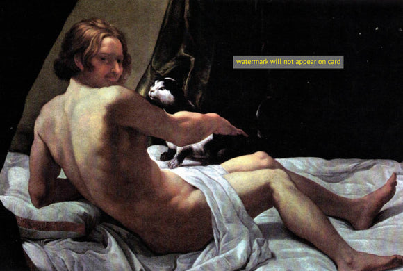 POSTCARD / LANFRANCO Giovanni / Nude young man + cat, 1620