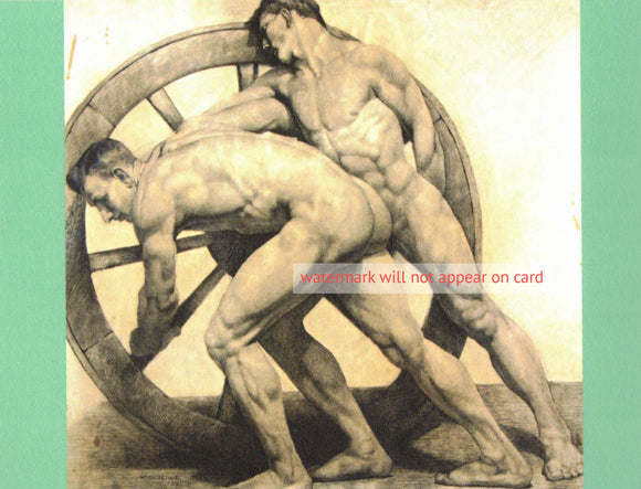 POSTCARD / MACARTHUR William / Two nude males at the wheel, 1906