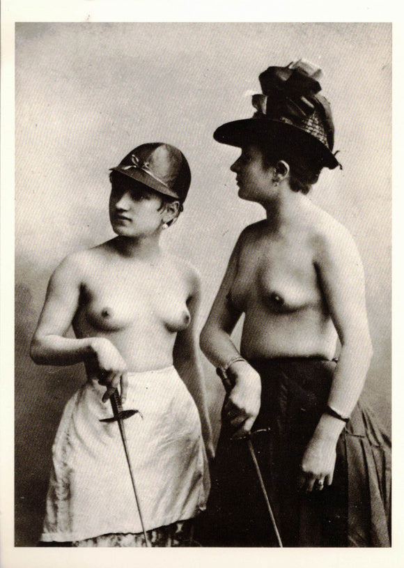 POSTCARD / Two women with hats and swords, 1886 / REUTLINGER