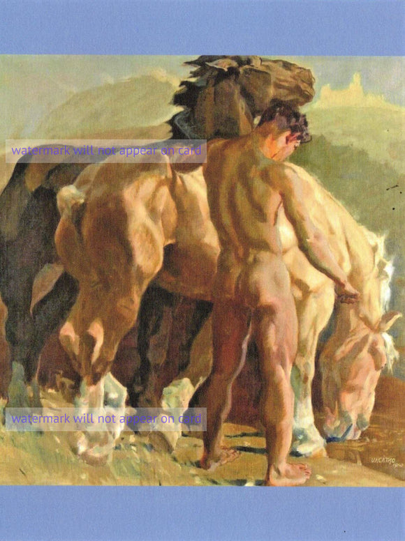 POSTCARD / VACATKO, Ludvik / Nude man with horses, 1943
