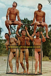 POSTCARD / Five nude men in playground