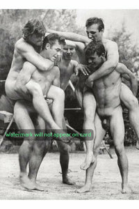 POSTCARD / Piggybacking nude men