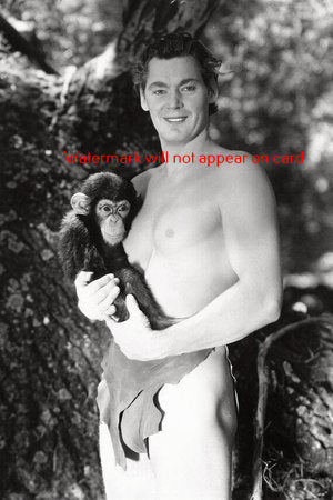 POSTCARD / Johnny Weissmuller + Cheeta / Tarzan, 1932