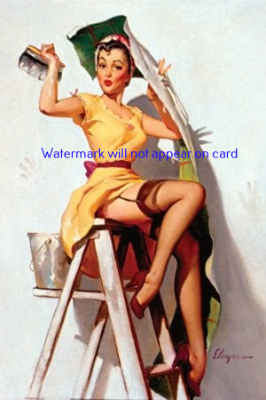 POSTCARD / Pin-up / ELVGREN / Corinne on ladder