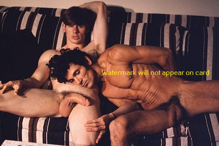 POSTCARD / Bill Eld + Long John nude on sofa with friend