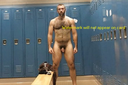 POSTCARD / Nude man in gym lockers