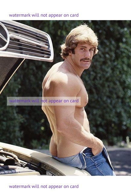 POSTCARD / Byron Hawkwood nude on car / 1