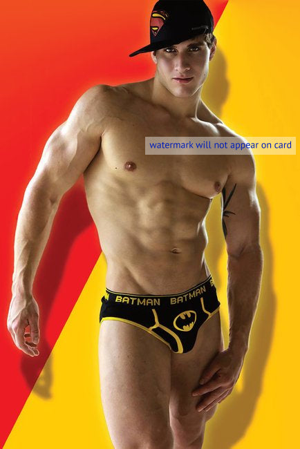 POSTCARD / Mason in Batman undewear + cap