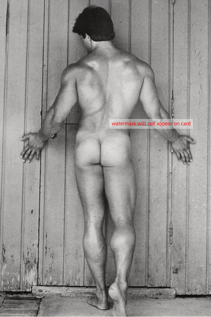 POSTCARD / Male nude figure against wood wall / 02