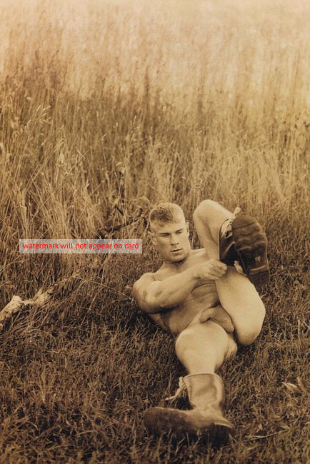 POSTCARD / Theodore nude in fields with boots