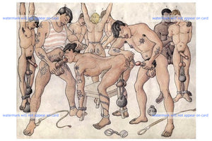 POSTCARD / German vintage illustration / Bondage orgy