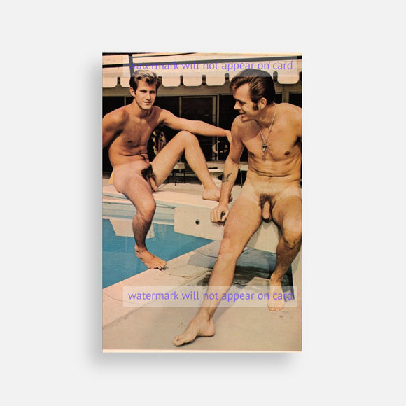 POSTCARD / Gavin + Hal nude poolside, 1960s
