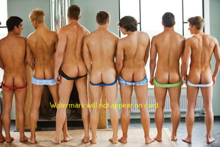 POSTCARD / Seven nude men showing butts
