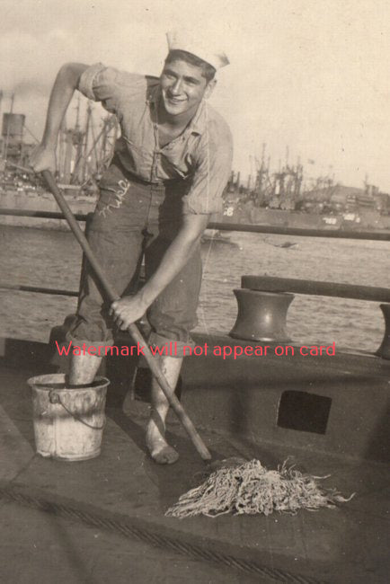 POSTCARD / Sailor mopping the deck