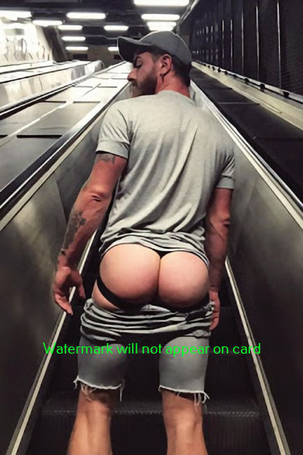 POSTCARD / Bubble butt man nude on escalator