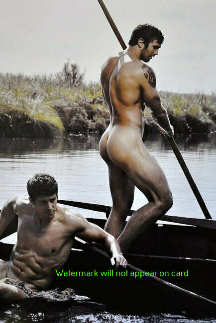 GREETING CARD / Two nude men on boat