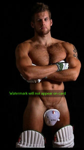 GREETING CARD / Cricket player nude with gear