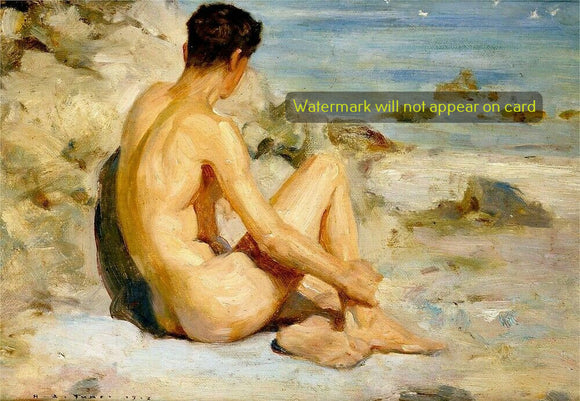 POSTCARD / TUKE Henry Scott / Young man on beach, 1912