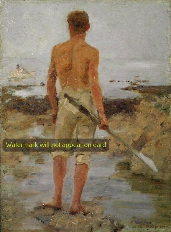 GREETING CARD / TUKE, Henry Scott / A boy with an oar, 1910