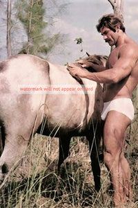 POSTCARD / Tex Murdoch in underwear  with Horse