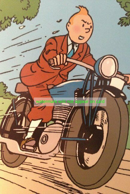 POSTCARD / Tintin on motorcycle / Hergé