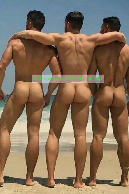 POSTCARD / Three nude men at the beach