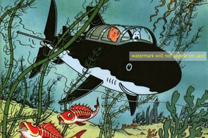 POSTCARD / Tintin in shark submarine, 1943 / Hergé