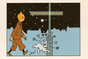 POSTCARD / Tintin at night with bright star, 1941 / Hergé