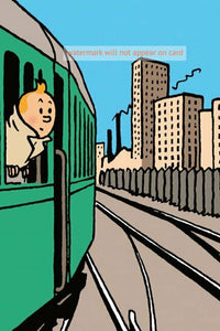 POSTCARD / Tintin on a train in America, 1945 / Hergé